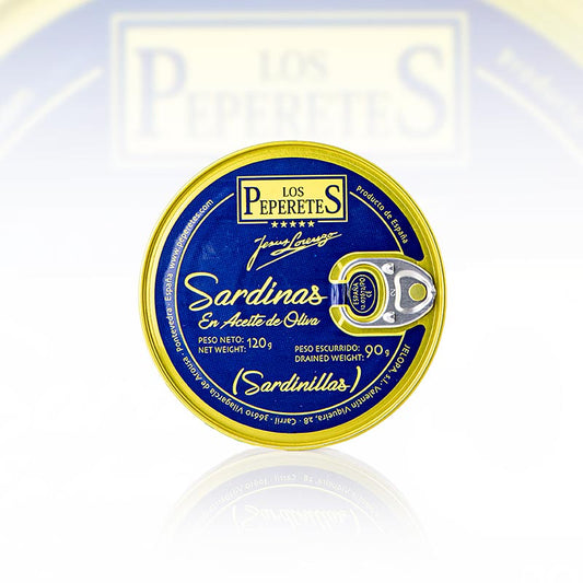 Sardinillas, zonder kop, in olijfolie, Los Peperetes - er zijn geen betere!, 120 g