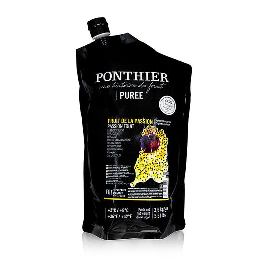 Large 25kg container of Ponthier passion fruit puree with added sugar