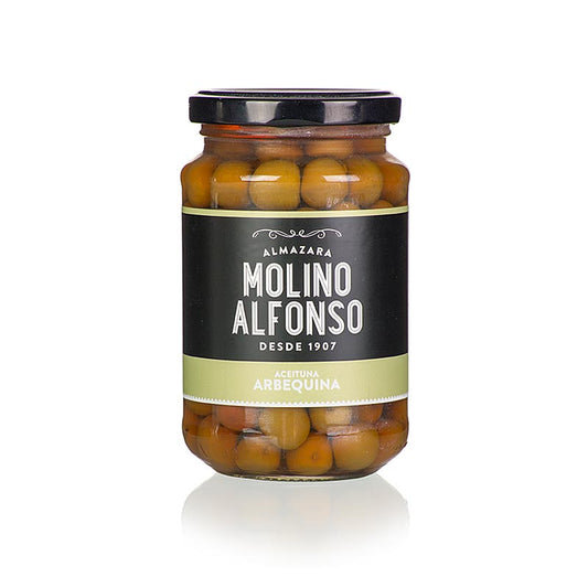 Groene olijven, met pit, Arbequina, in pekel, Molino Alfonso, 355 g