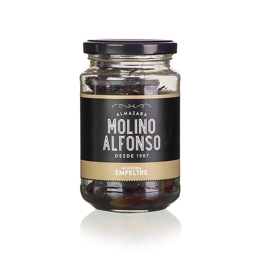 200g Molino Alfonso Empeltre natural black olives with pit product