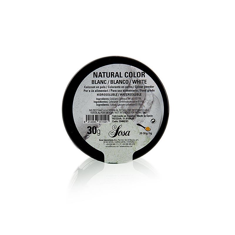 Sosa Voedingskleurstof Natuurlijk, poeder, wit, in water oplosbaar (38558), 30 g