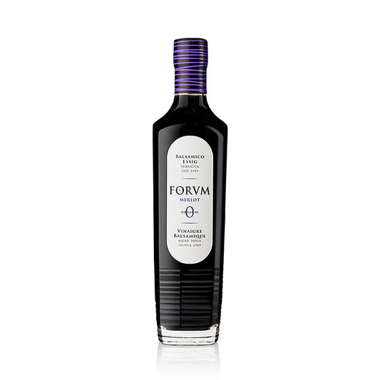 Organic 500 ml bottle of FORVM Merlot balsamic vinegar with 65% acidity, ideal for enhancing the flavor of dishes and salads