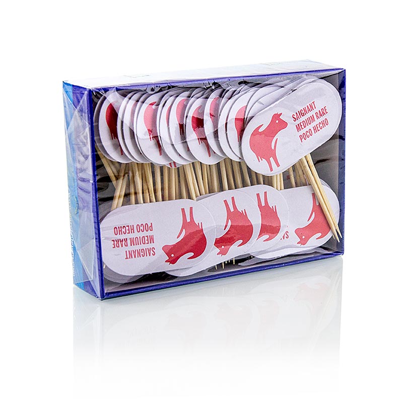 Houten spiesen, met bordje, met opschrift "Medium Rare", 8 cm, 100 stuks