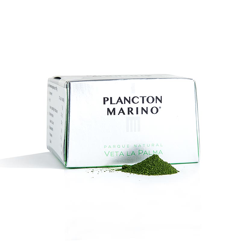 Close-up photo of a 10g package of Angel León's Plancton Marino, a marine plankton product