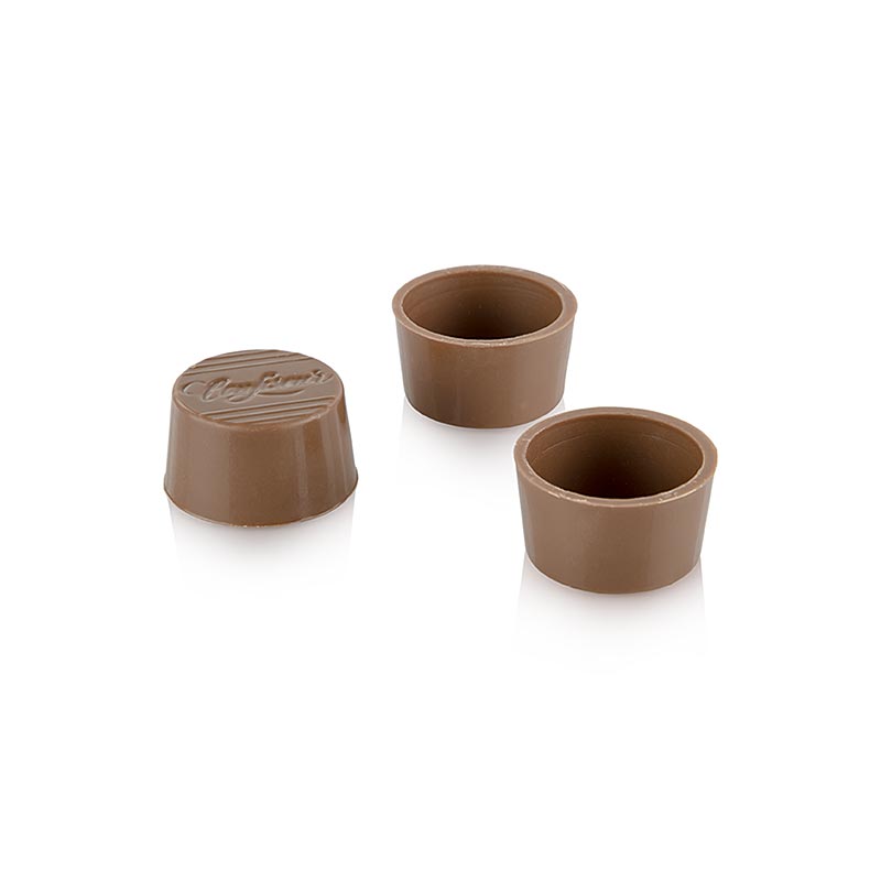Praline halve schalen, rond, volle melk, ø 30/25x16mm, Läderach, 2.016 kg, 672 stuks.