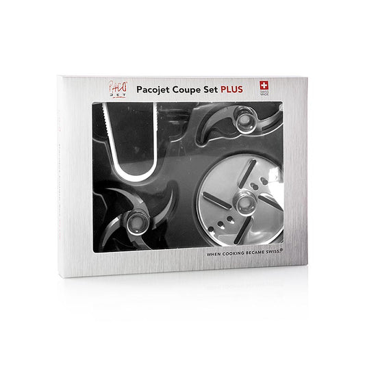 PACOJET Coupéset PLUS with 2 blades, 1 slicing disc, and blade holder for PJ PLUS 2, 4 pieces, ideal for professional food processing