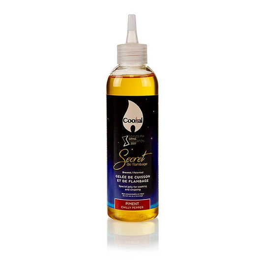 200 ml fles van Secret de Flambage Pimento flambeergel van Cookal, met Spaanse peper