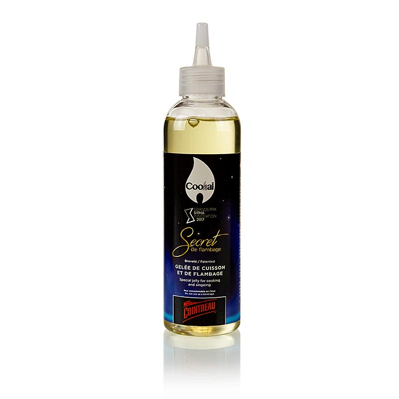 200 ml bottle of Secret de Flambage Cointreau flambeergel by Cookal, perfect for creating flaming desserts and dishes