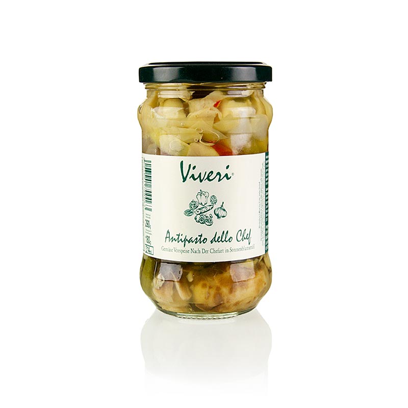 Delicious and colorful mixed pickled antipasti, preserved in sunflower oil, 290 grams, perfect for creating tasty and vibrant appetizers and salads, from Chef's selection
