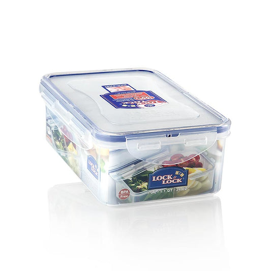 Vershouddoos Lock & Lock, 1 liter, klassiek, rechthoekig 205x134x69mm, met 3 compartimenten, 1 st - Duurzame plastic bewaardoos met drie vakken, perfect voor het vers houden van voedsel