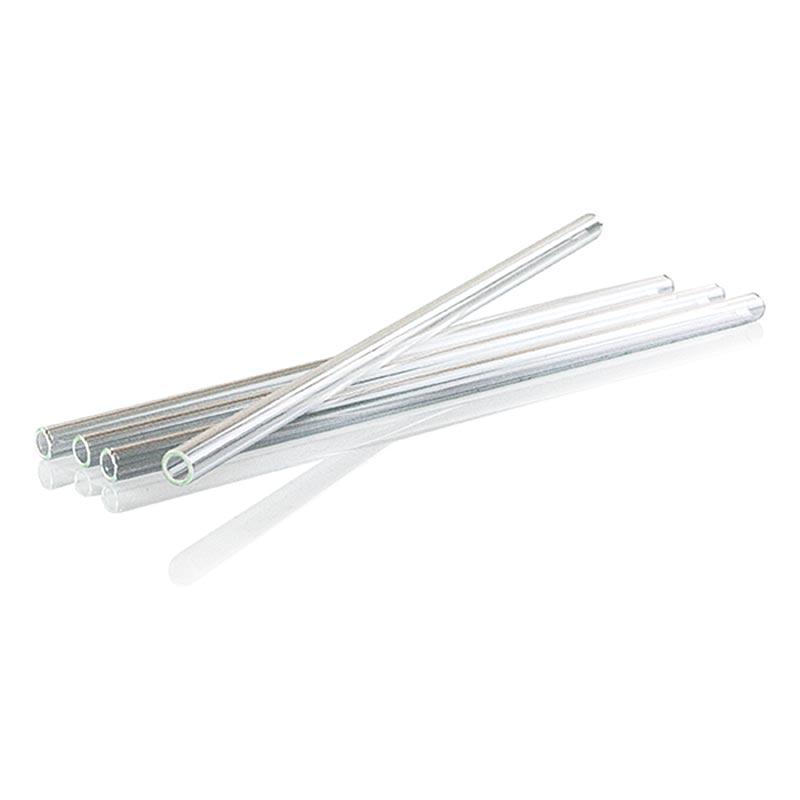 Set of 50 straight glass straws with 8mm diameter and 11mm wall thickness, measuring 24cm in length, perfect for eco-friendly drinking solutions