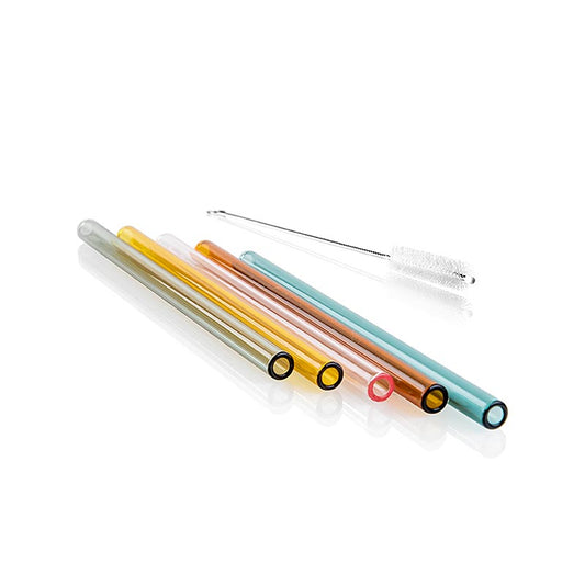 Set of 50 straight and colored glass straws, measuring 15cm in length and 8mm in diameter with a 15mm wall thickness