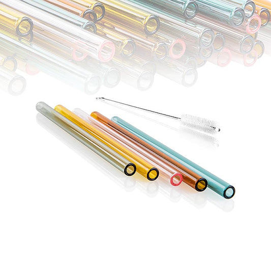 Set of 50 colorful and straight glass straws with a diameter of 8mm and a 15mm wall thickness, measuring 15cm each