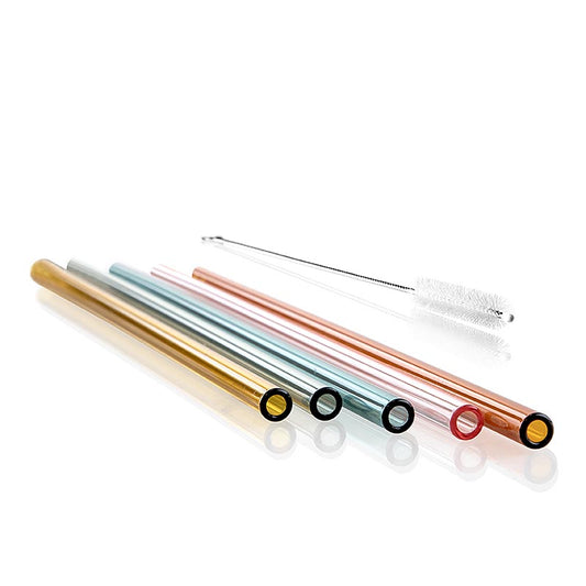 Glazen rietjes, recht & kleurrijk, ø8 mm (1,5 mm wand), 21 cm, 50 st