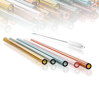 Duurzame glazen rietjes in een verpakking van 50 stuks, elk 24cm lang en met een diameter van 8mm en een wanddikte van 1,5mm, recht en in verschillende kleuren voor herbruikbare drinkopties