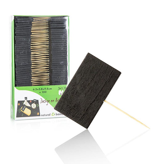 Houten spiesen, met leisteenplaatje, 6,3x3,8 cm, 100 stuks