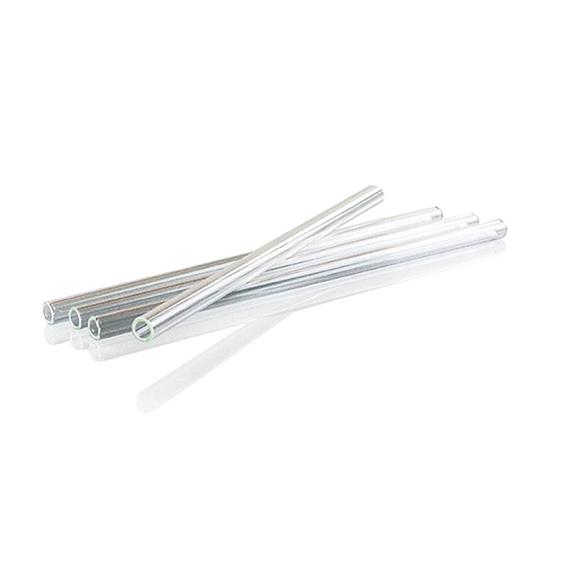 Set of 10 straight borosilicate glass straws, 8mm diameter, 11mm wall thickness, 21cm long