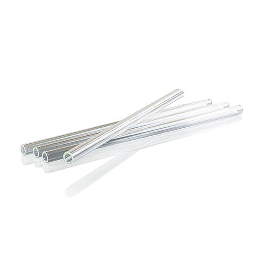 Glazen rietjes (borosilicaat), recht, ø8mm (1,1mm wand), 21cm, 10 stuks.