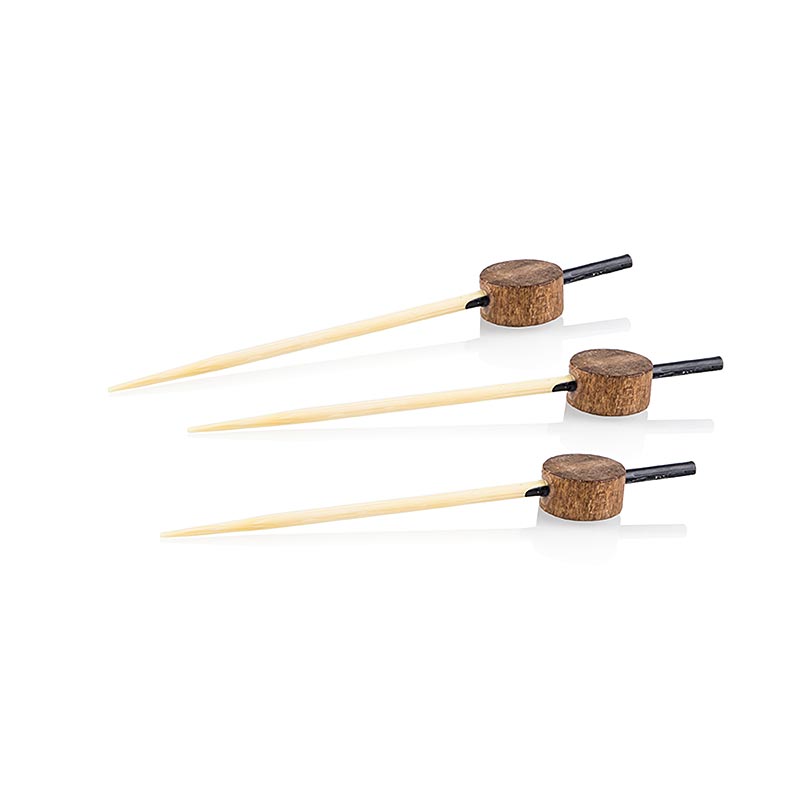 Houten spiesen, met zwart gekleurd uiteinde, houtkleurige schijf, 7 cm, 100 stuks