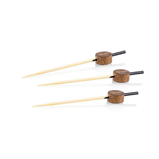 Houten spiesen, met zwart gekleurd uiteinde, houtkleurige schijf, 7 cm, 100 stuks