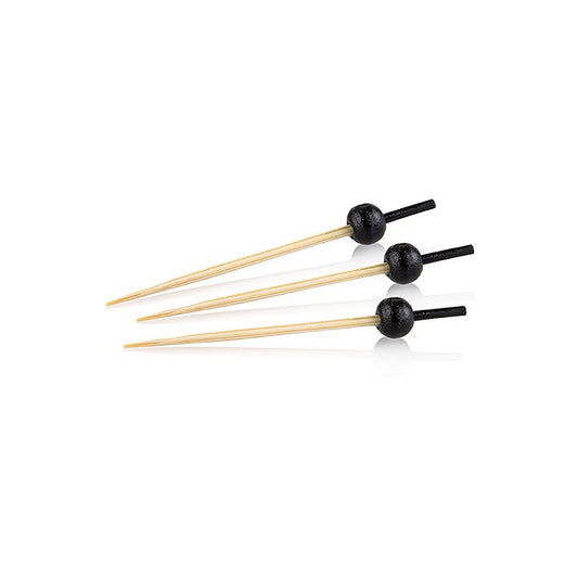 Houten spiesen, met zwart gekleurd uiteinde, zwarte bol, 6 cm, 100 stuks