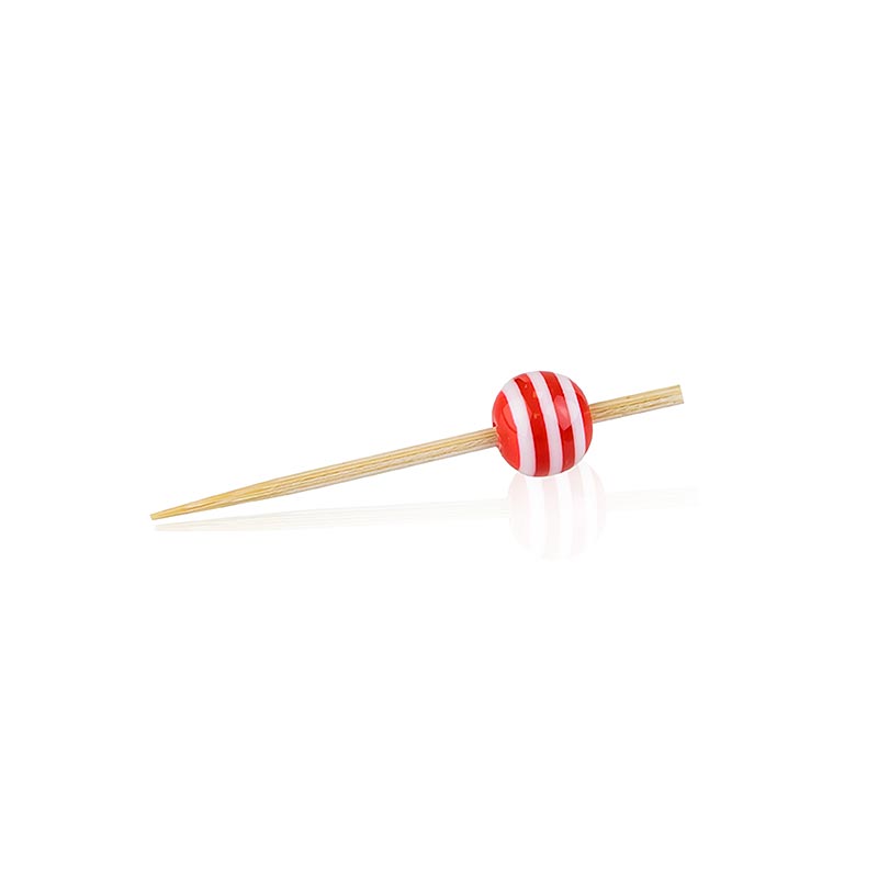 Houten spiesen, met "kristallen bol" rood/wit gestreept, 5 cm, 100 stuks