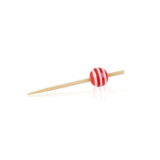 Houten spiesen, met "kristallen bol" rood/wit gestreept, 5 cm, 100 stuks