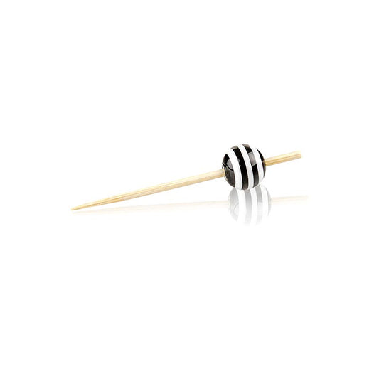 Houten spiesen, met "kristallen bol" zwart/wit gestreept, 5 cm, 100 stuks