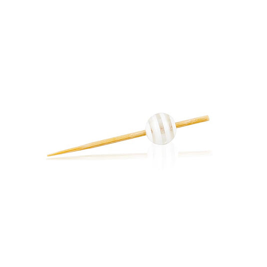 Houten spiesen, met "kristallen bol" transparant/wit gestreept, 5 cm, 100 stuks