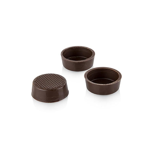 Praline halve schalen, rond, pure chocolade, ø 26/29x10mm, Läderach, 1.293 kg, 616 stuks.