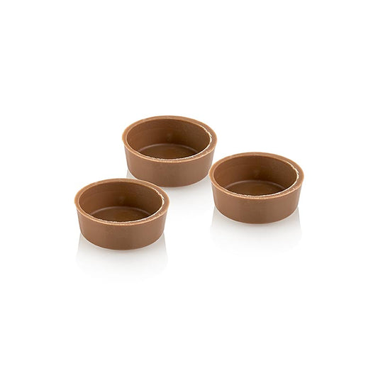 Praline half shells, round, full milk, ø 26/29x10mm, Läderach, 1293 kg, 616 pieces, high-quality Swiss chocolate confectionery