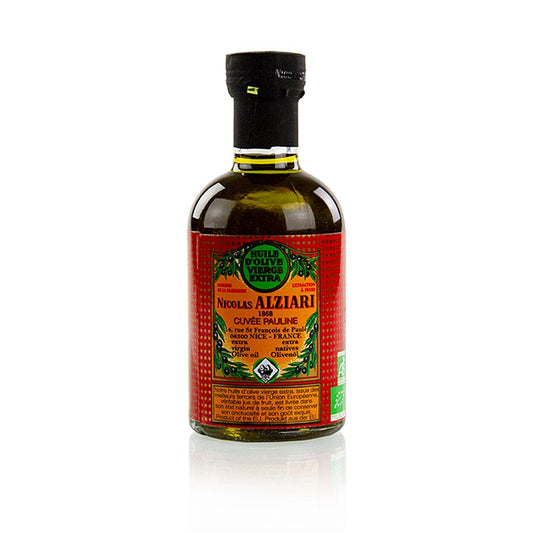 Organic 200 ml Extra Virgin Olive Oil, Cuvée Pauline (intense) by Alziari, first cold-pressed, high-quality product