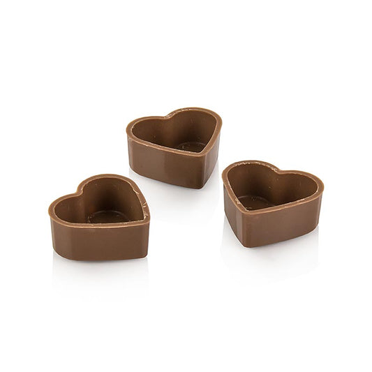 Delicious Läderach Pralineschelpen heart-shaped, filled with smooth milk chocolate, 29x33x13mm, 2352 kg box containing 784 pieces