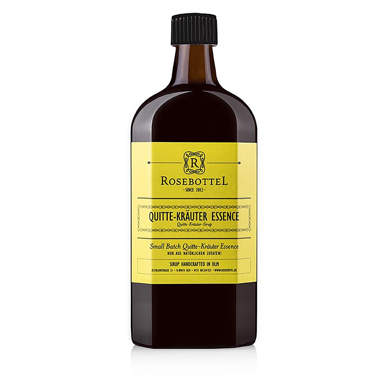 Rosebottel Kweepeer Kruiden Essentie Siroop, 500 ml - a delicious and aromatic syrup made with rosebottel, quince, and herbal essences in a 500 ml bottle