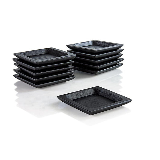 Herbruikbare bamboeschaal zwart, plat & massief, vierkant 6x6cm, vaatwasmachinebestendig, 25 stuks