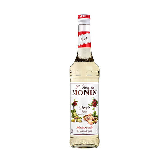 Monin Pistache siroop, 700 ml - Een fles van 700 ml Monin Pistache siroop, perfect voor cocktails en koffie