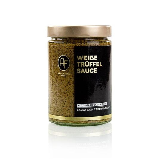 500g jar of Truffelsaus (SALSA Tartufata) with white truffles (Tuber magnatum) from the Appennino region
