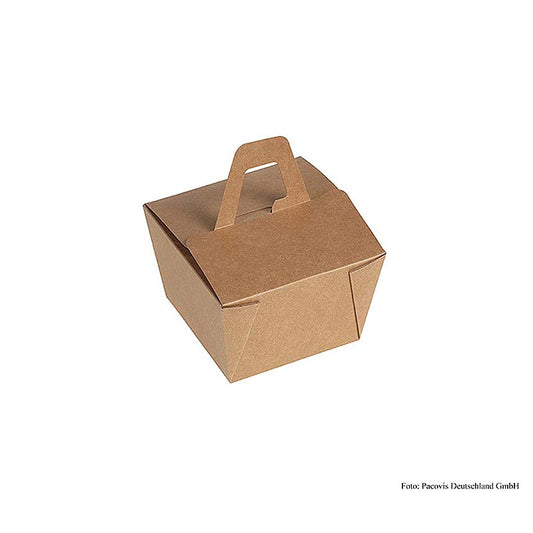 Naturesse disposable takeout box with handle, made from Kraft and PLA, measuring 9x9x65cm and holding 500ml, comes in a pack of 450 pieces