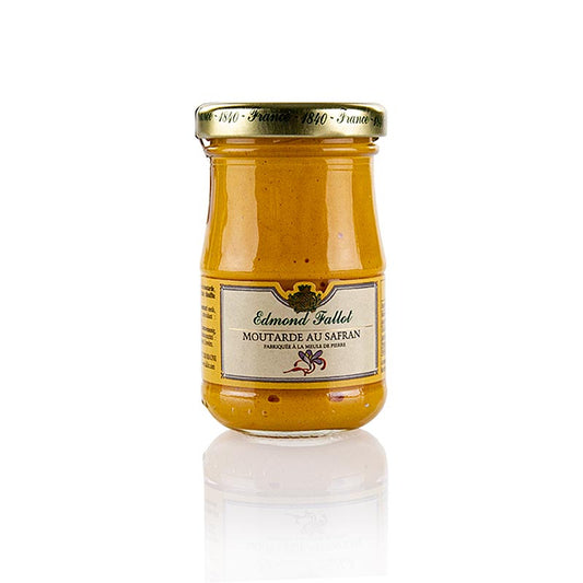 Fallot's 100 ml jar of fine mustard with saffron, a flavorful and aromatic condiment