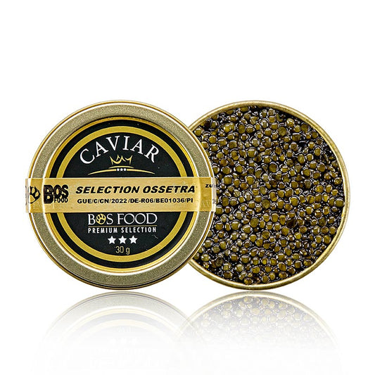 Selectie Ossetra kaviaar van 30 g, afkomstig van de Acipenser gueldenstaedtii 