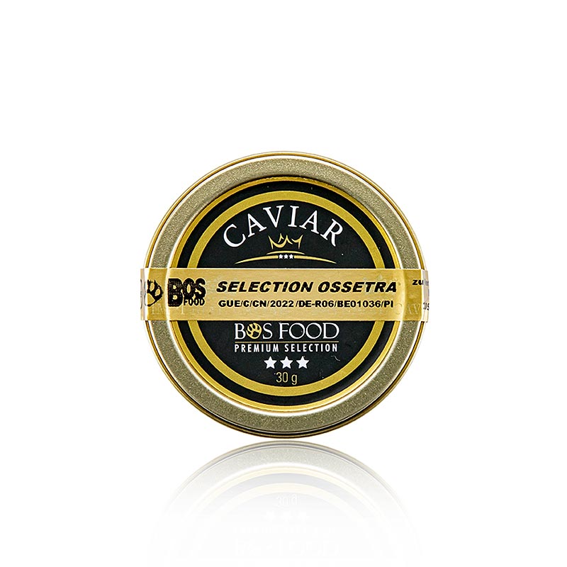 Exquisite 30g tin of Selectie Ossetra caviar from Acipenser gueldenstaedtii