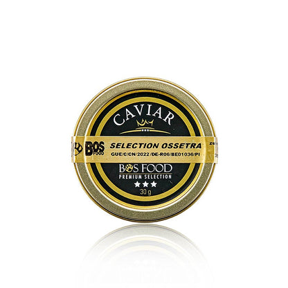 Exquisite 30g tin of Selectie Ossetra caviar from Acipenser gueldenstaedtii