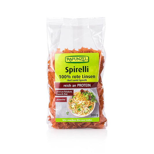Organic Rapunzel Linzenpasta Spirelli made from red lentils, 300g product packaging