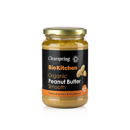 Organic smooth peanut butter in a 350 g jar by Clearspring