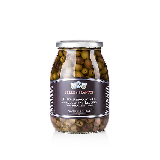 Large 950g jar of pitted black olives in rich olive oil by Terre e Frantoi Gonnelli