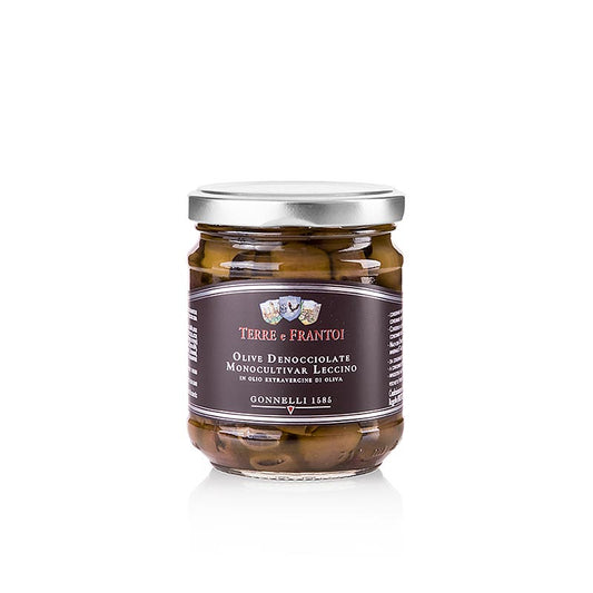Zwarte olijven, zonder pit (Denocciolate), in olijfolie, Terre e Frantoi Gonnelli, 180 g