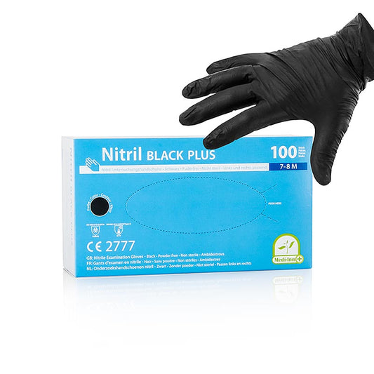 Wegwerphandschoenen nitril, zwart, M, ongepoederd, 100 stuks