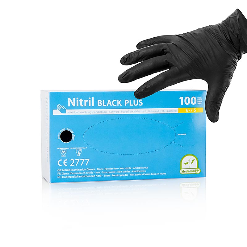 Black nitrile disposable gloves, size small, powder-free, pack of 100