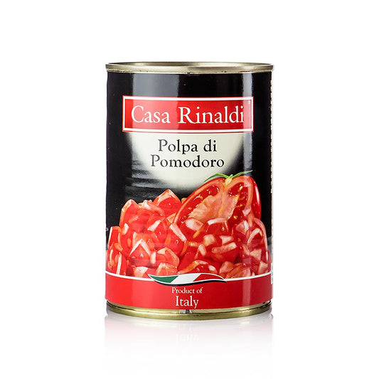 Alt text: 400g can of Casa Rinaldi Tomatenpulp (polpa Pomodoro) - a high-quality Italian tomato paste