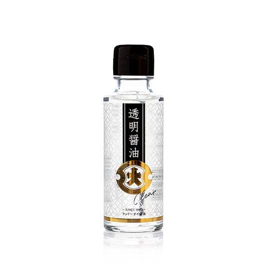 Heldere en kristalheldere sojasaus in een fles van 100 ml